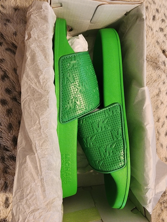 Michael Kors Shoes - Michael Kors Women’s Green Logo Slide Sandals Rubber Slip On US 9 New With Box